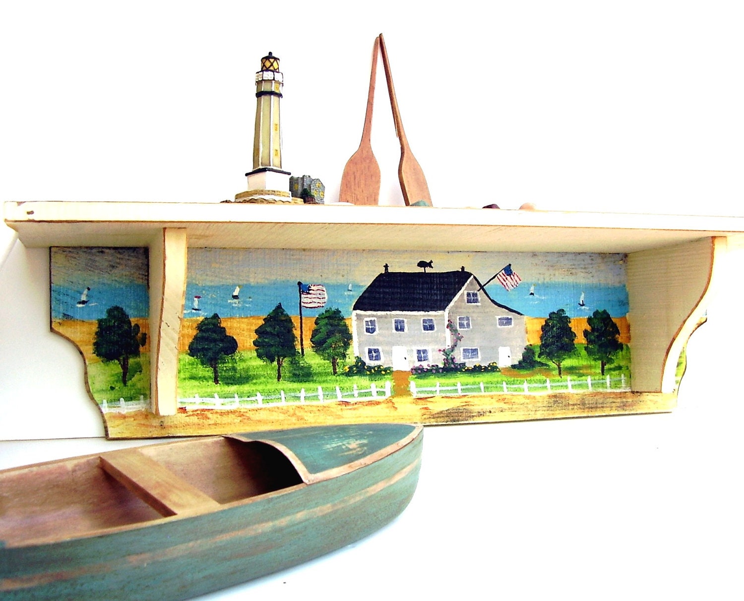 Nautical Wooden Shelf Nantucket Cape Cod Beach Cottage