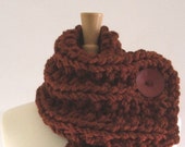 Chunky Knit Spice Brown Cowl Scarf with Large Red Button