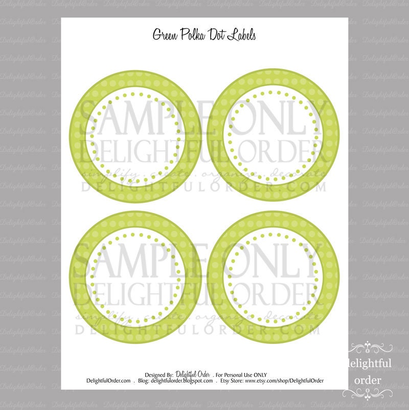 Editable and Printable - Green Polka Dot Label/Tags - (2) PDF Files