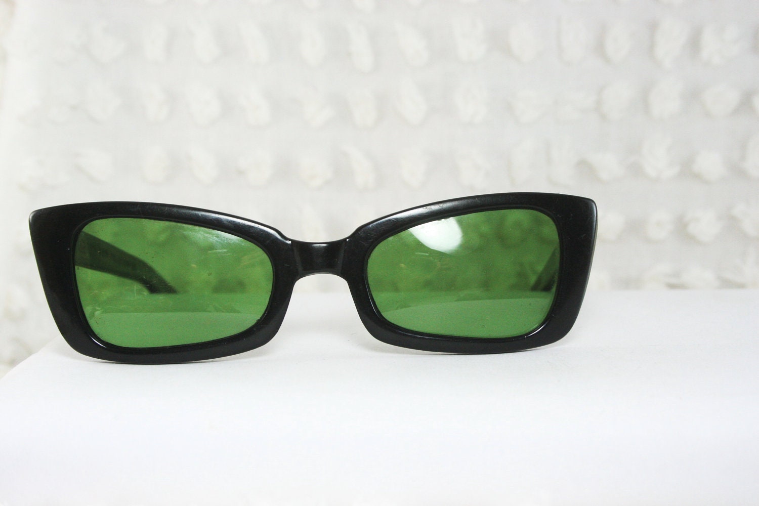 60s Cat Eye Sunglasses Black Mod 1960s Sunglasses Green Lens Non Prescription Polaroid Cool Ray