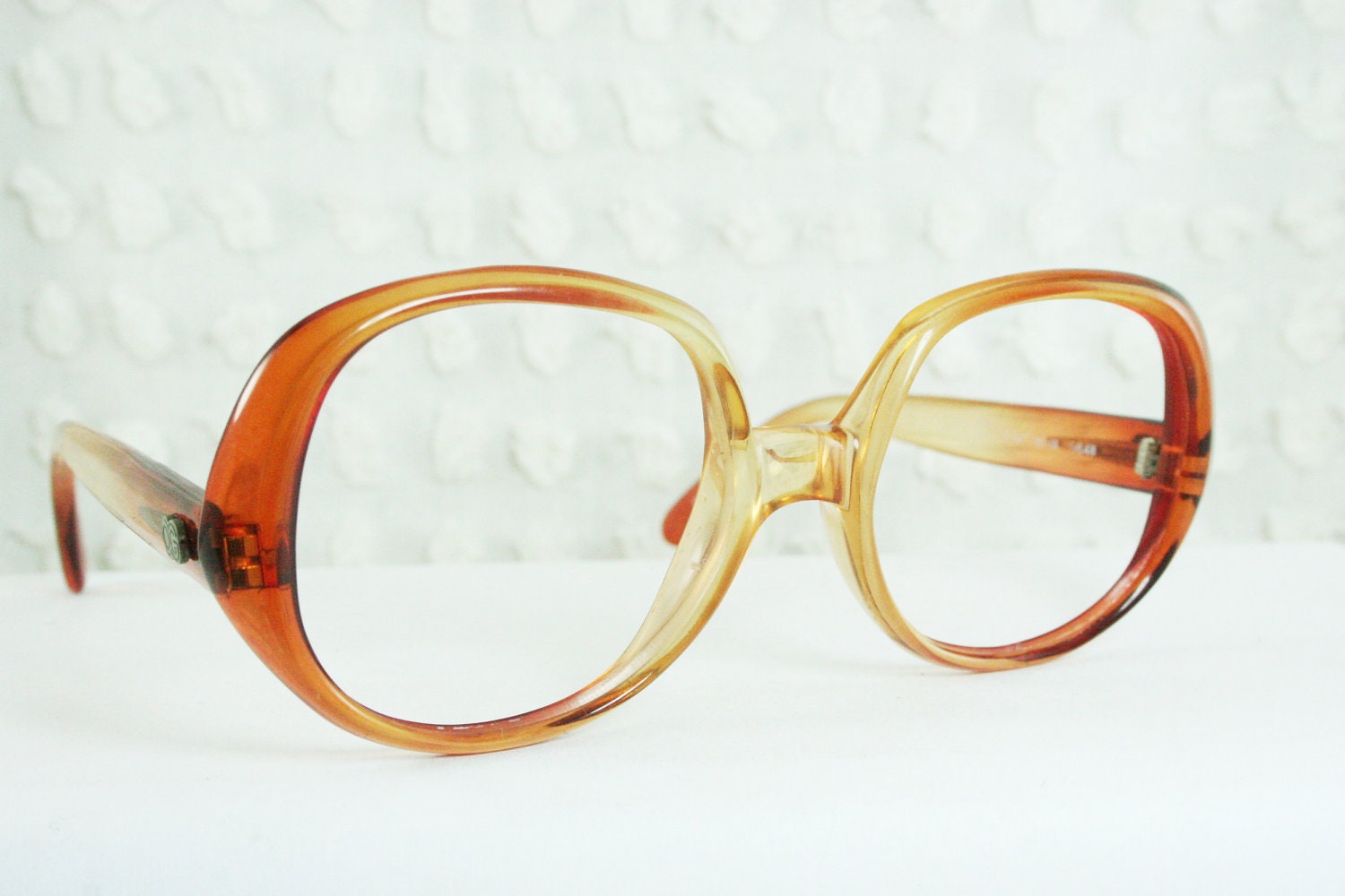 Vintage 70s Glasses 1970's Oversize Eyeglasses Orange Red Fade Round Horn Rim 50/20 NOS Optical Frame Japan