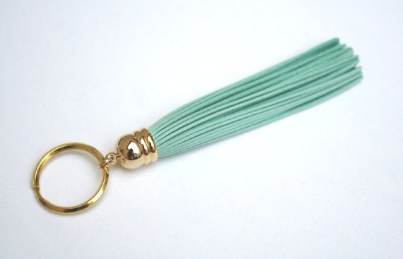 Turquoise Leather Tassel Keychain. Light Turquoise. Tiffany. Bridesmaid. Key Chain. Split Ring. Wedding Gift. Gift for Her. Gift under 20.