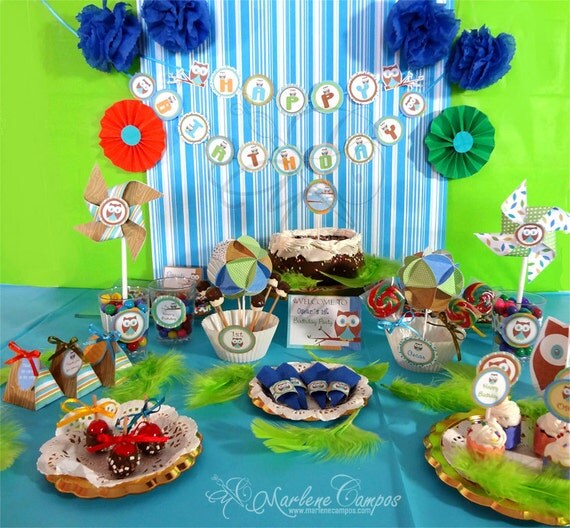 PRINTABLE- Owl Boy Birthday Party - Full Collection Printable Party, Party Package Personalized - DIY - Custom - Paper Art by Marlene Campos Il_570xn