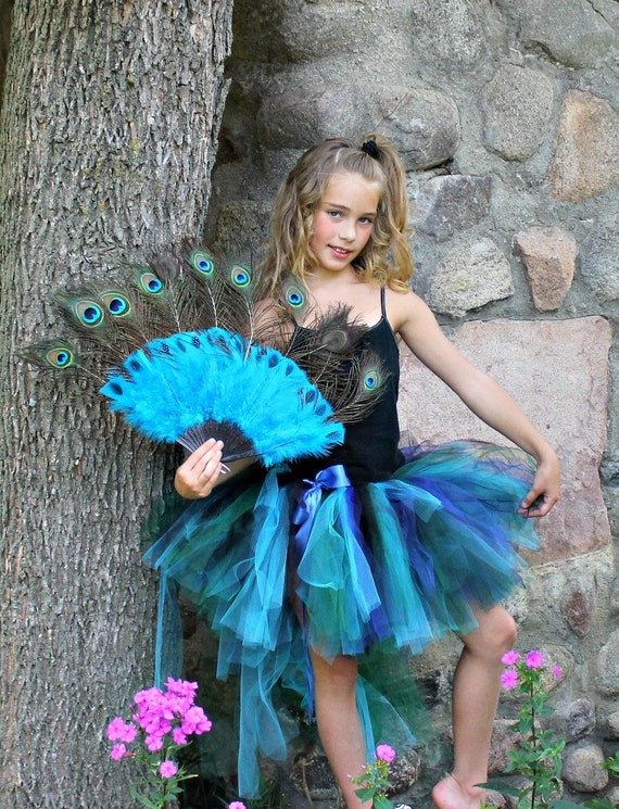 Peacock Bustle Style Tulle Tutu with "Tail" for Girls 6 - 10 yrs up to a 27" Waist Measurement - sweethearttutus