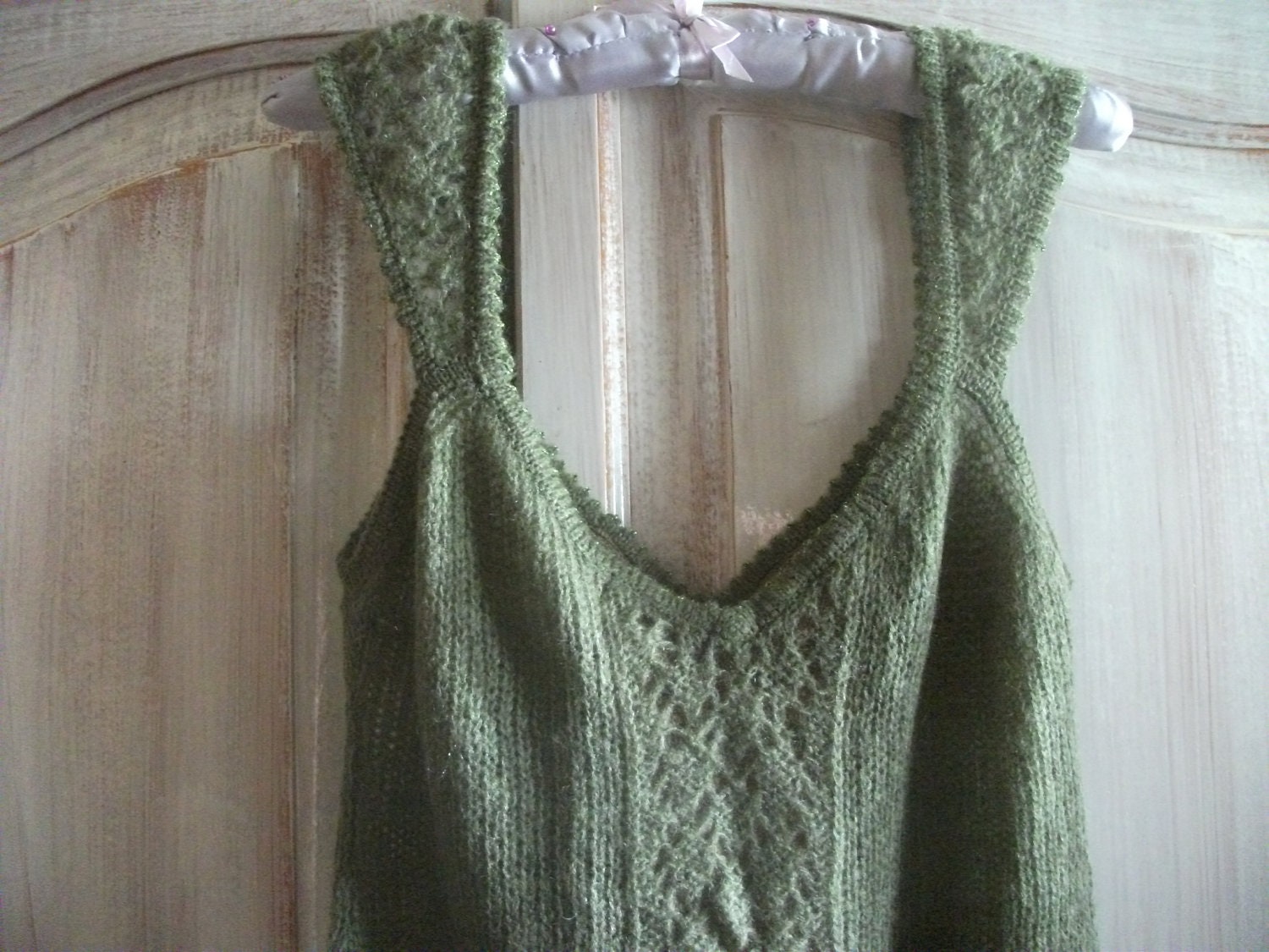 sale-DELICATE KNITTED DRESS, soft sage green, size M, 32-34" bust - BinkyLoveCat