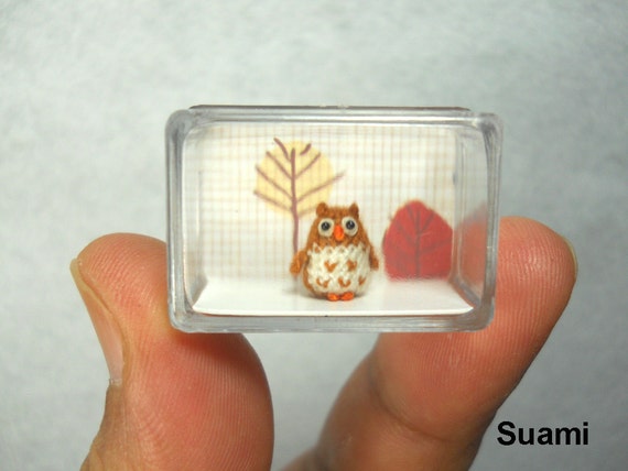 Micro Brown Owl - Micro Crocheted Miniature Owl - Made To Order