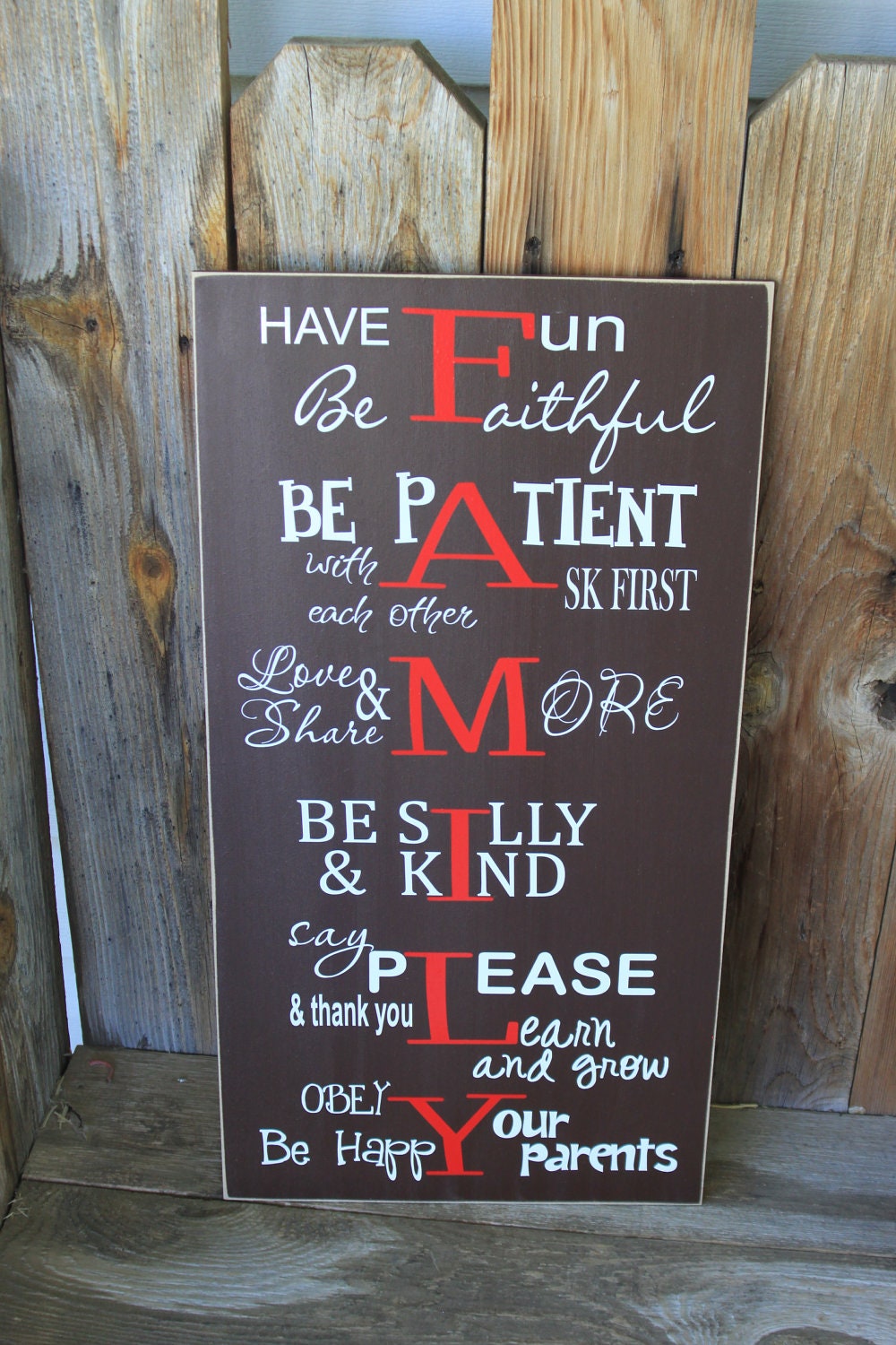 Family Rules and House Motto Board - Home Decor wood sign with vinyl lettering