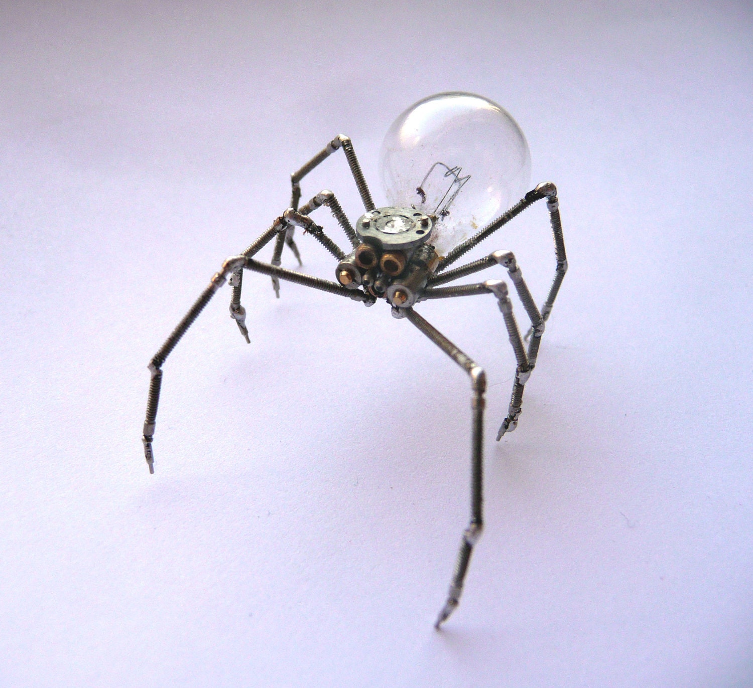 RESERVED Mechanical Spider Sculpture Recycled Watch Parts Clockwork Arachnid Figurine Watch Stems Lightbulb Arthropod A Mechanical Mind