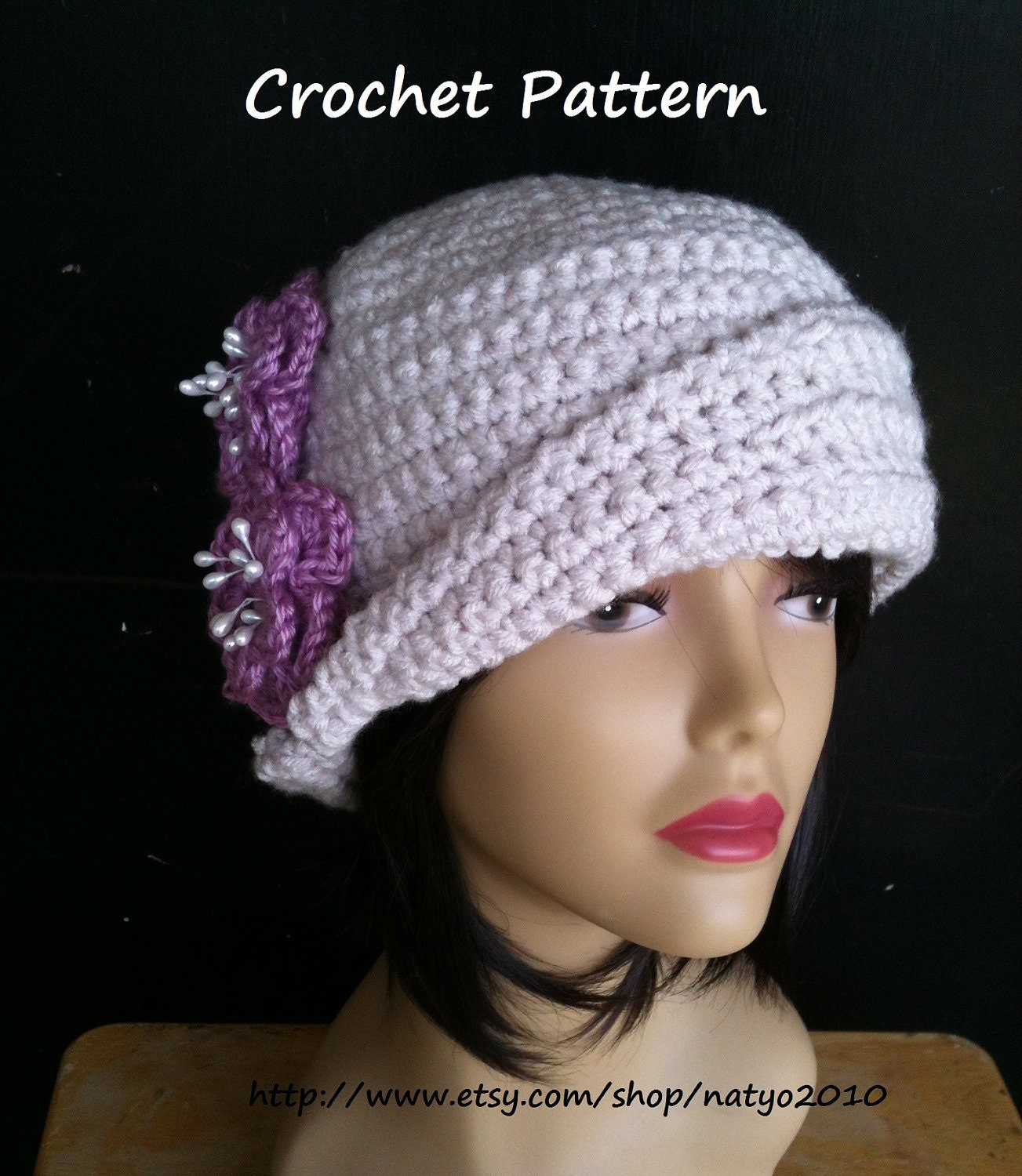 2 Roses Beauty Cloche Hat - Crochet Pattern CAN SELL Finish Item