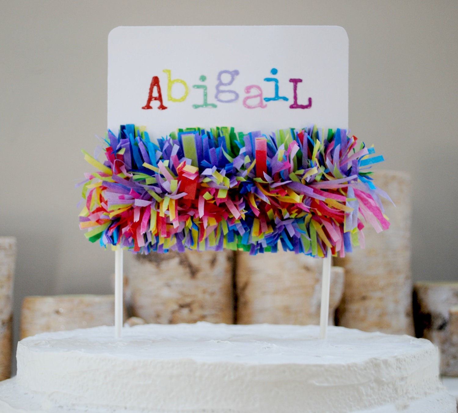 Custom Cake topper banner fringe pom pom