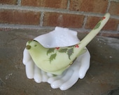 Fenton Satin Custard Bird Hand Painted Christmas