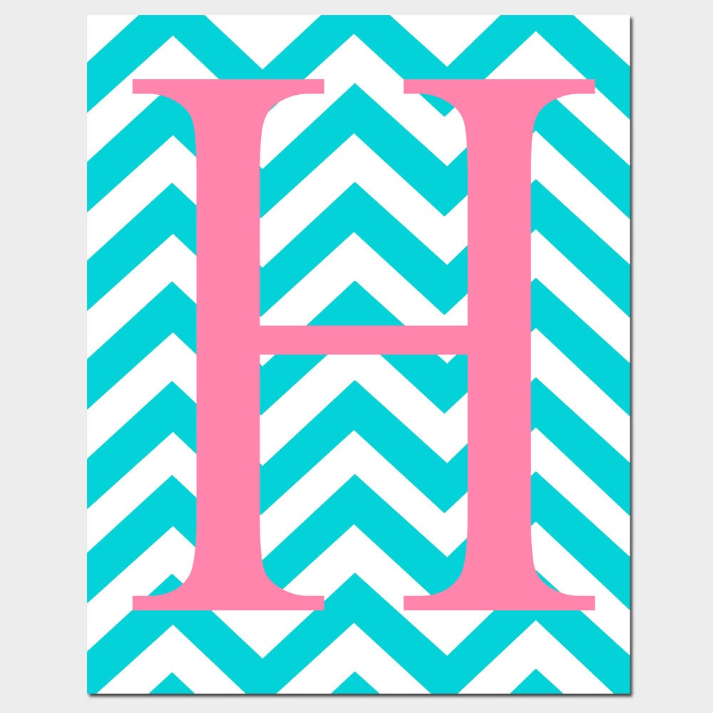 SALE - Monogrammed Letter or Customized Initial - 8 x 10 Print - Letter H - Aqua, Pink, and White
