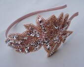 Chamonix Pink Sequined Beaded Bloom Occasion Satin Headband