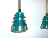 Custom made OOAK Antique Blue Insulator Pendant Light Blue Lighting