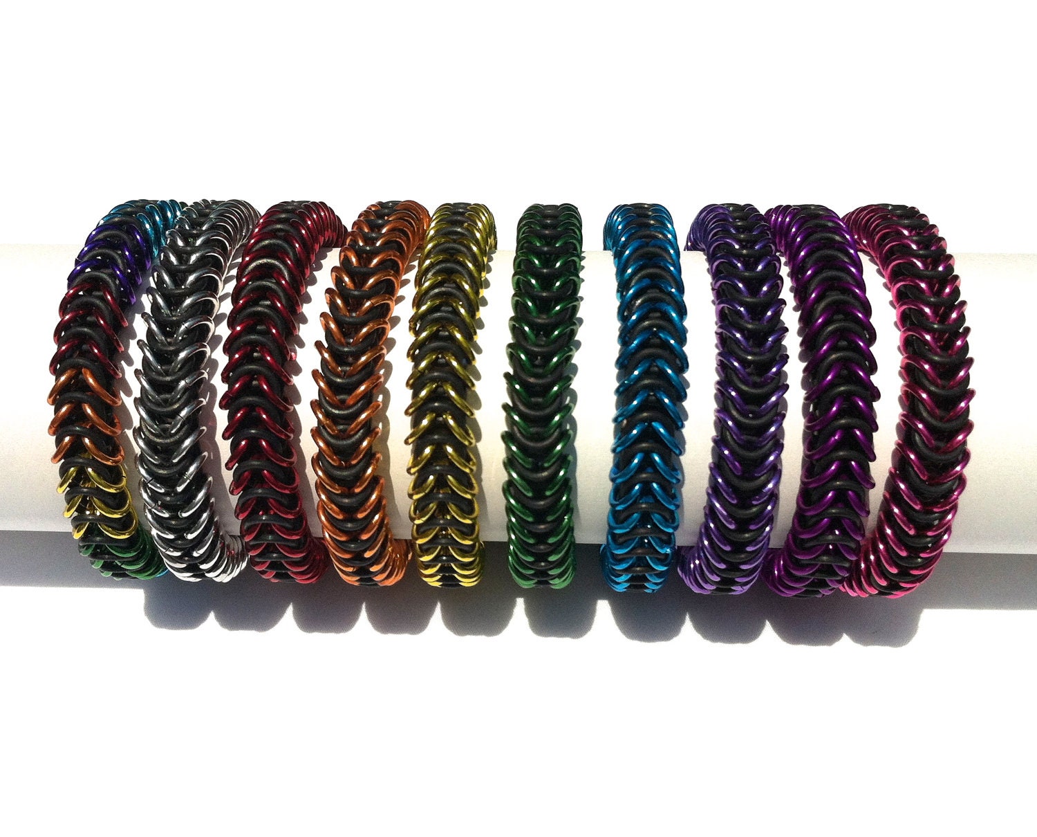 CUSTOM Bracelet, Stretchy Chainmaille, Boxy Link, Rainbow or Single Color