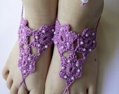 3 pairs of  crocheted barefoot sandals steampunk, victorian lace, sexy, yoga, anklet ,wedding, beach or pool party- Ready to Ship