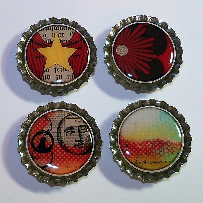 Kitchen Magnets / Bottlecap Magnets / Bottlecap Fridge Magnets / Locker Magnets / Memo Board Magnets / Red Hues