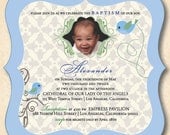 Baby Blue Bird Die-Cut Baptism Invite/Baby Announcement