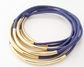Violet leather bangles with Gold or Silver tube Accents