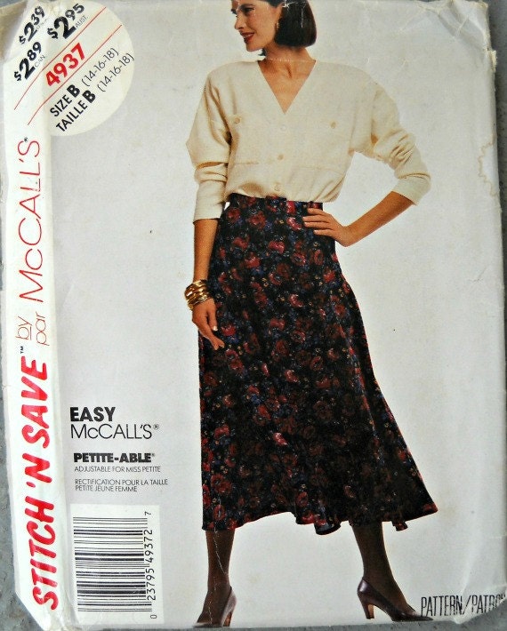 McCall's Stitch 'N Save 4937, Misses Blouse, Skirt, and Belt, Petite-Able, Sizes 14, 16, and 18, Vintage 1990