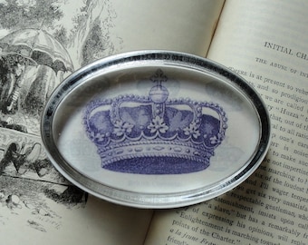 Oval Glass Paperweight REGAL CROWN in PURPLE - Add a Royal Touch to that Unruly Stack of Papers
