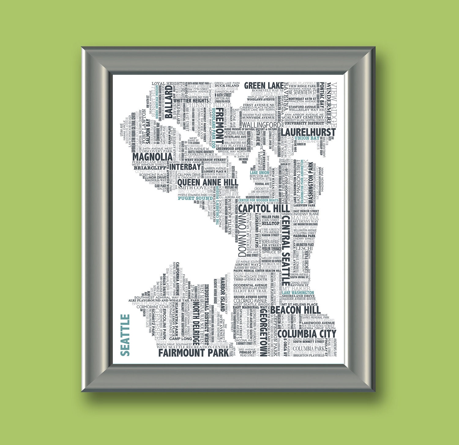 Seattle Typography Map 8x10 Print