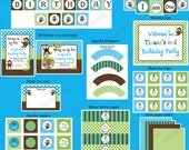DIY Boy Monkey Birthday Deluxe Collection PRINTABLE Party Package Cupcake toppers Invitation blue green Il_170x135