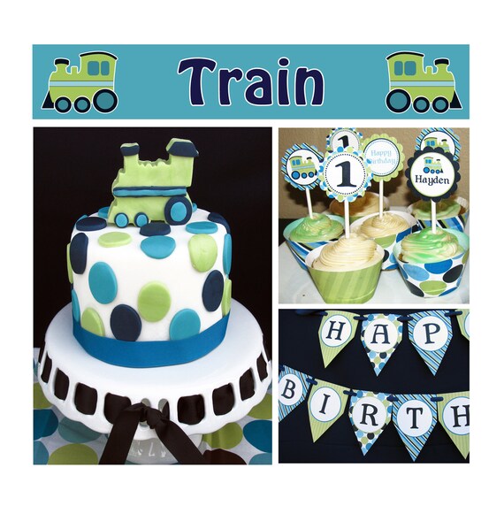 DIY Train Birthday Collection Deluxe PRINTABLE Party Package Banner Cupcake toppers Invitation more... Il_570xn
