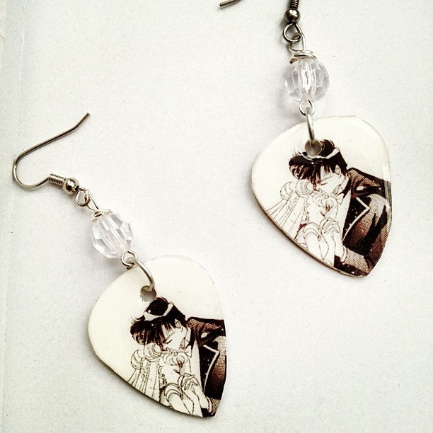 CUSTOM ORDER Guitar Pick Earrings - Character or Photo of your choice - Free Domestic Shipping