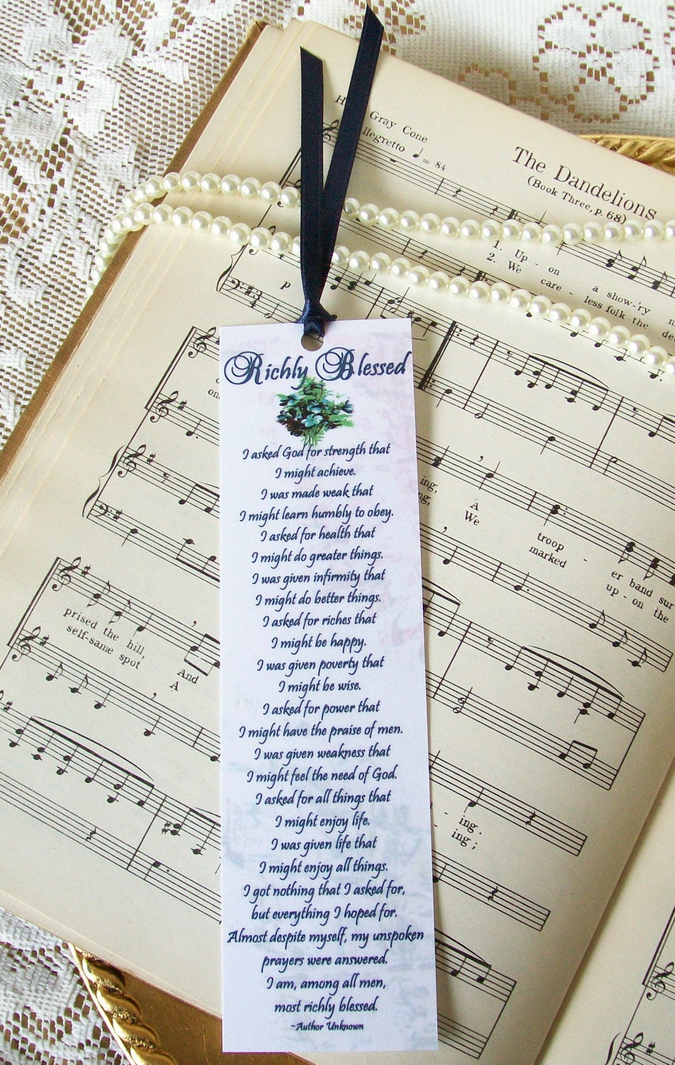 Bookmarks Blue Flower Bouquet Set of 10 Handmade Bookmarks Richly Blessed Prayer