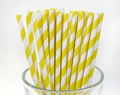Yellow Striped Paper Straws with printable DIY paper flags