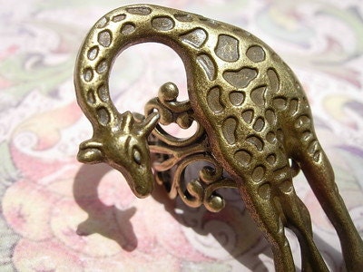 Resting GIRAFFE Ring on Filigree Handmade - Brass Stampings