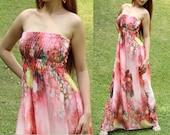 Dreamy Collection Long Maxi Dress Chiffon Red Girl Ladies Floral Strapless Sexy Night Gifts