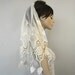 Waist length bridal tulle veil, silver sequined, embroidered, handmade