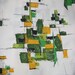 12 yards. Vintage Drapery FABRIC. Mod 60's pattern on a cream cloth. Green and Gold. Modernist, Hollywood Regency, Mid Century Modern.