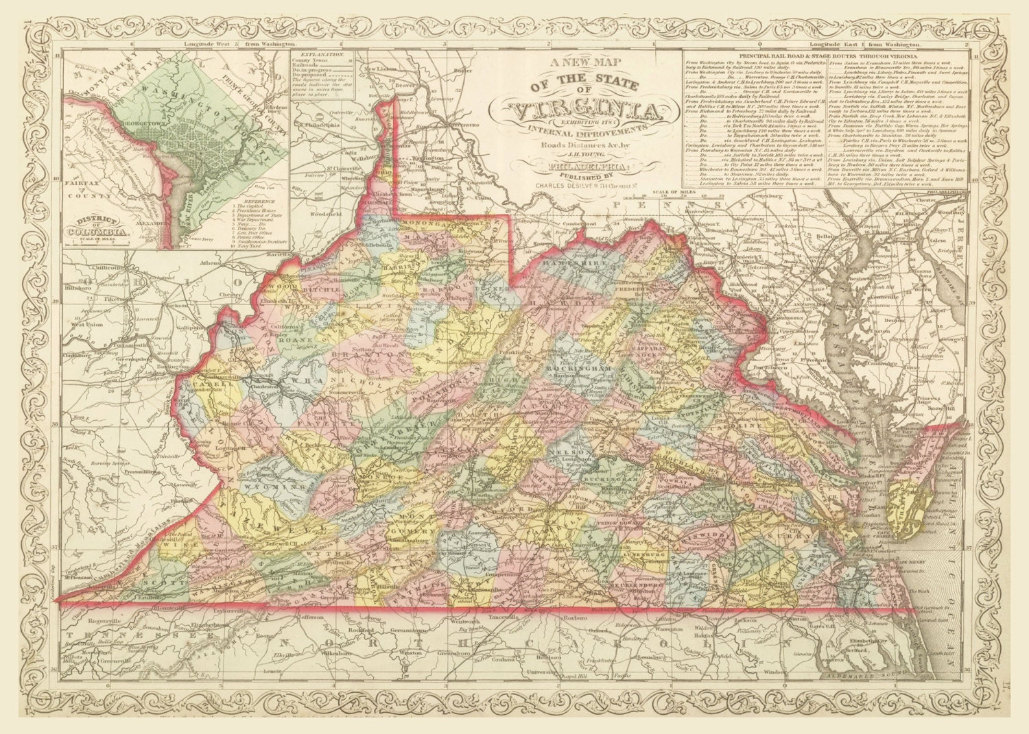 1859 Map Of Virginia Vintage 11x14 Print Poster