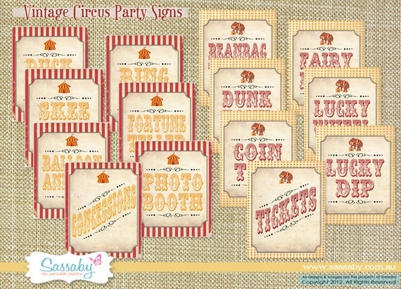 Vintage Circus Game/Carnival Signs - Party Decorations - DIY PRINTABLE FILES by Sassaby Il_570xn