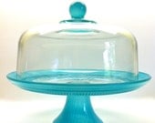 Full Size Cake Stand with Dome in Aqua