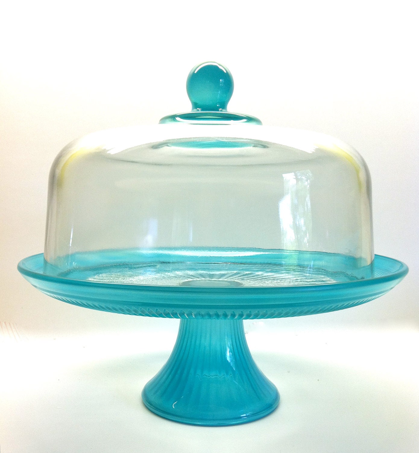 Full Size Cake Stand with Dome in Aqua