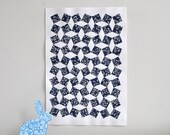 Blue collage art, geometric mosaic pattern art using Japanese Chiyogami paper