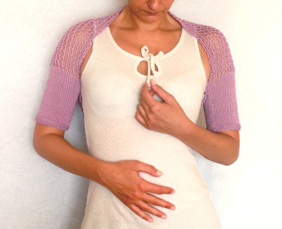 Knit Shrug, Lace Summer Bolero, Lilac Short Shrug, Cotton Bolero, Summer Shrug, Evening Women's Romantic Shrug - KB0003 - Aimarro