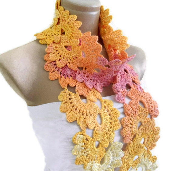 Crocheted Multi Color Bamboo Lace Neckwarmer,scarf,fashion,gift, valentine, winter trends, fashion, 2012