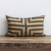 Metallic gold & slate blue handprinted organic hemp pillow cover 12x21