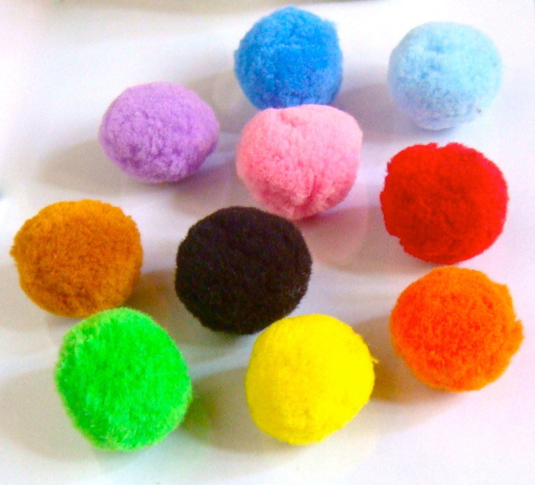 24mm Pom Poms in Yellow Green Orange Pink Purple by pelican710