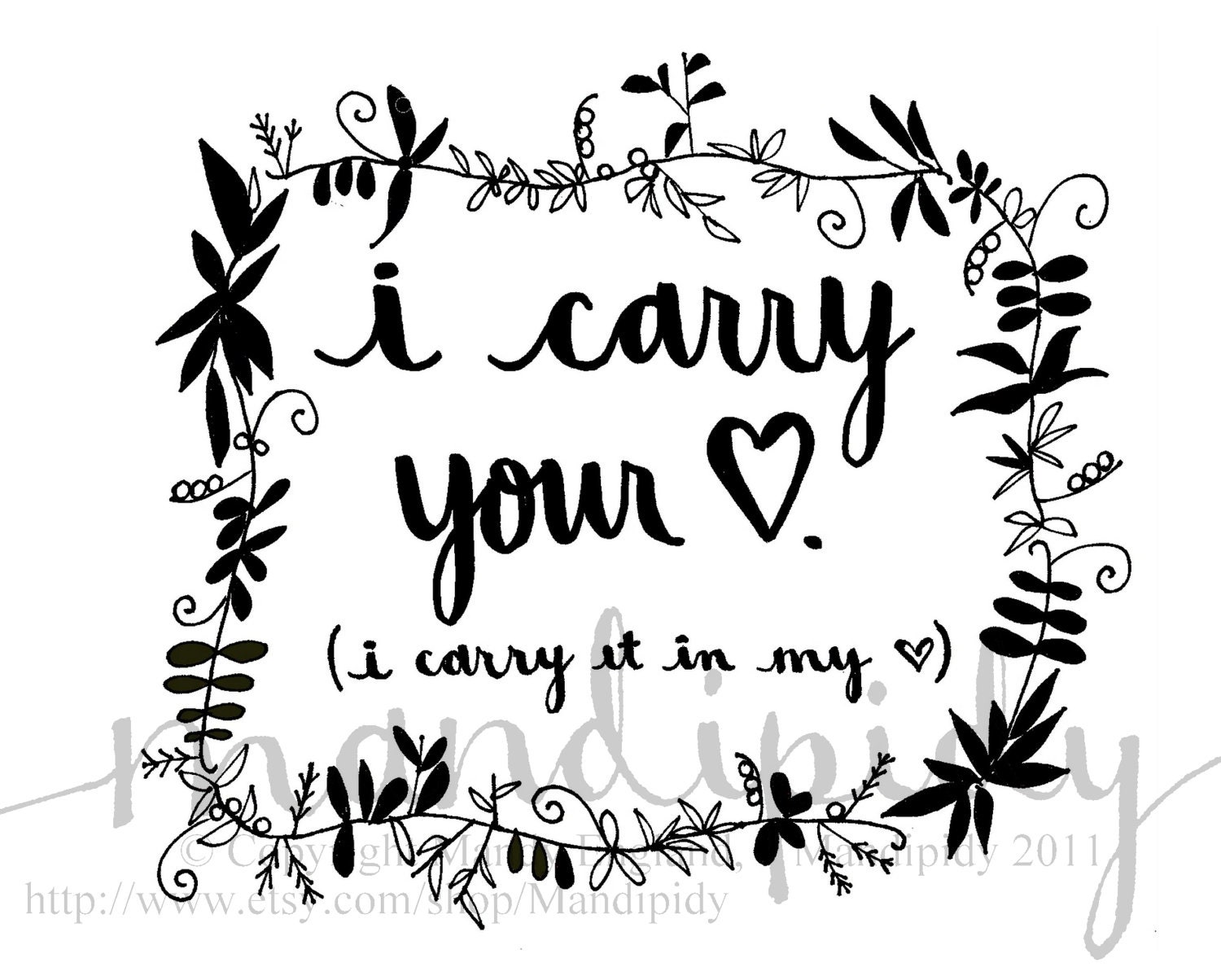 I Carry Your Heart - E.E. Cummings - 8x10 Illustrated Print by Mandipidy