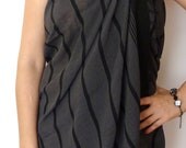 Ultrathin Turkish Towel, Pareo, Sarong, Peshtemal, boat, Organic  Silk and Cotton, Gray / Black