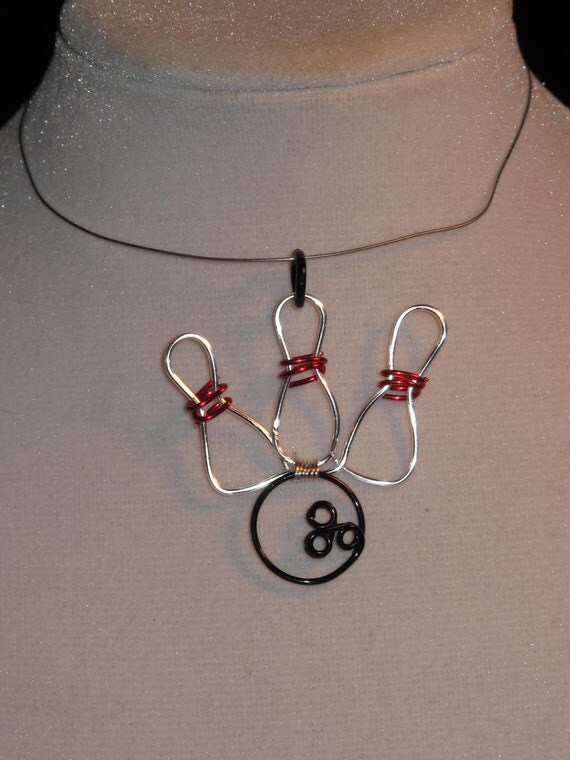 Wire Wrapped Bowling Ball And Pins Pendant by 1ofAkinds on Etsy
