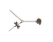 lariat necklace, bird lariat necklace, dragonfly jewelry nature, y necklace, bird necklace, gunmetal necklace