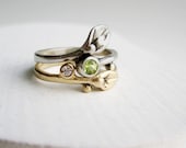 Gold Engagement Diamond Ring 14K White & Yellow Gold with Peridot, MADE TO ORDER