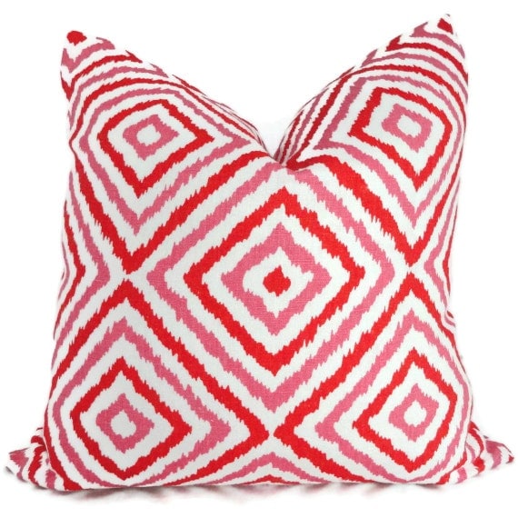 Jonathan Adler Pink Orange Diamond Ikat Decorative Pillow Cover, Accent Pillow, Throw Pillow, Toss Pillow